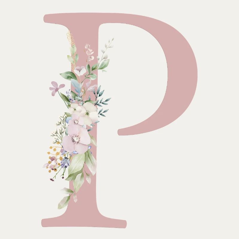 P Monogram, Floral, Customizable