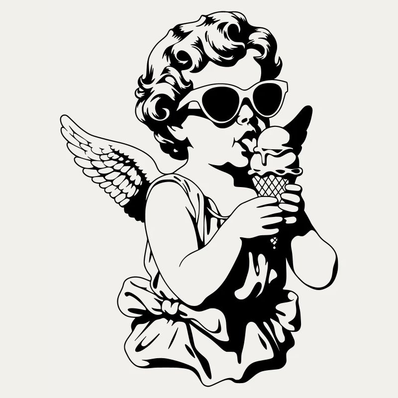 Cooler Cherub mit Sonnenbrille und Eis