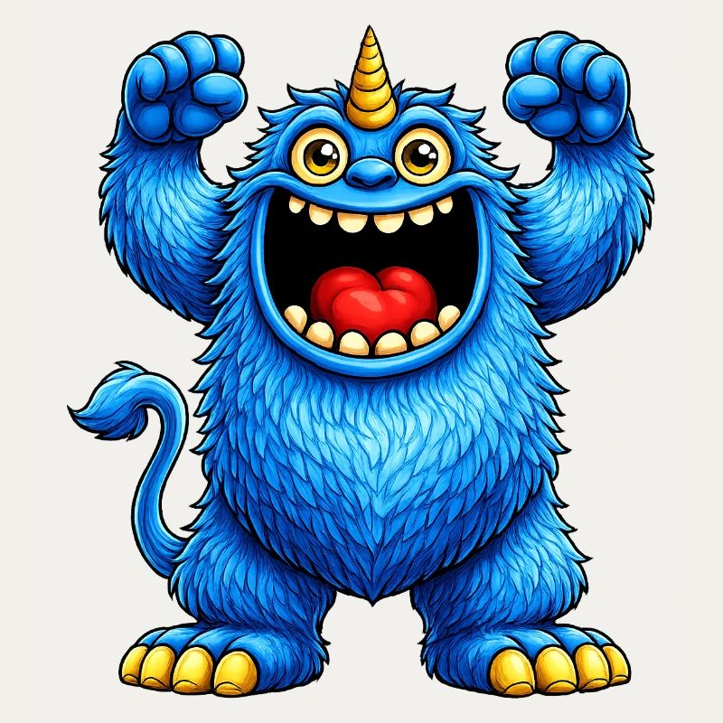 Monstre bleu cornue joyeux