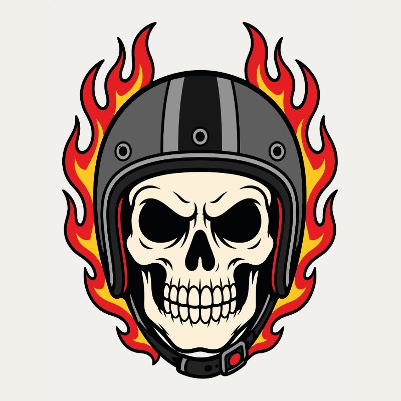 Flaming Skull with Motorcycle Helmet