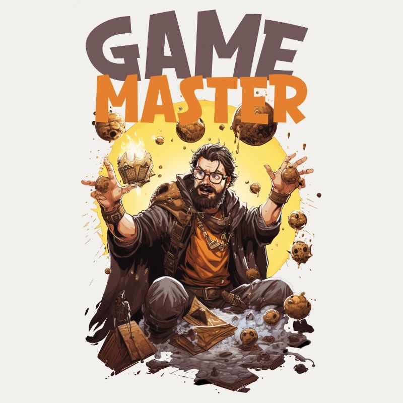 Game master with flying dice nerd