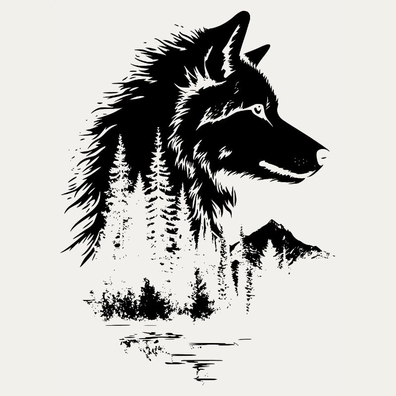 Silhouette de forêt de visage de loup