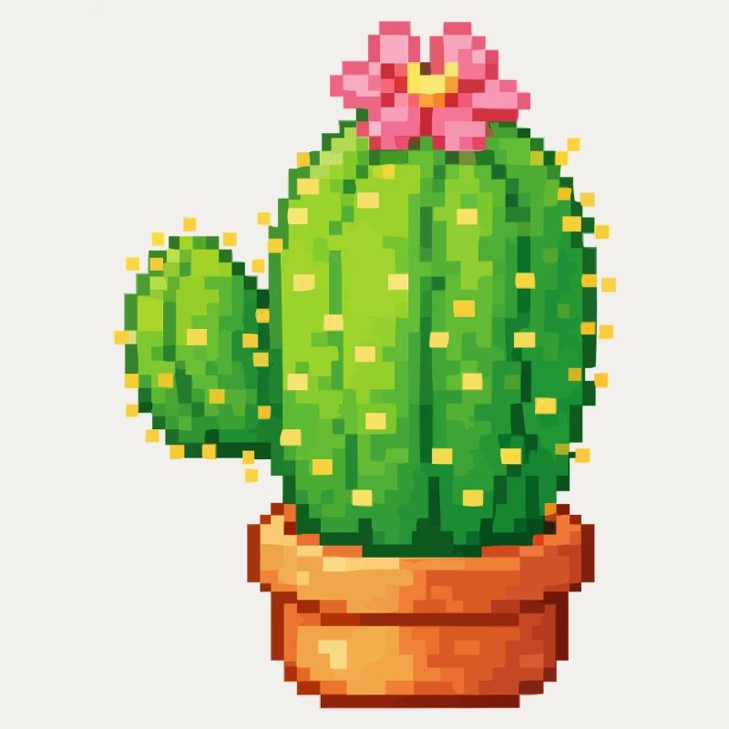 Cactus pixel avec fleur