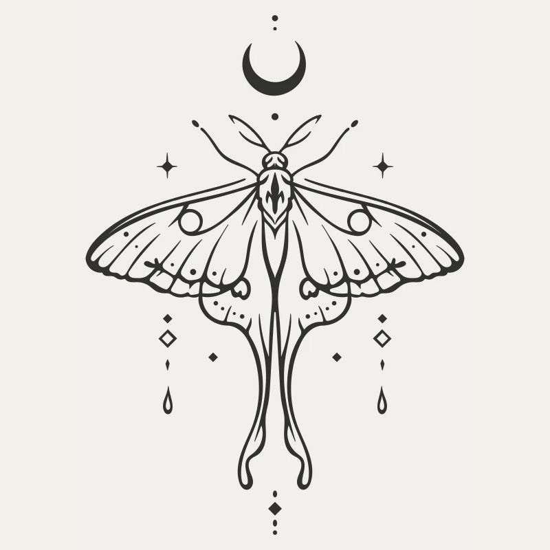 Luna Moth with Moon – Mystical Night Moth