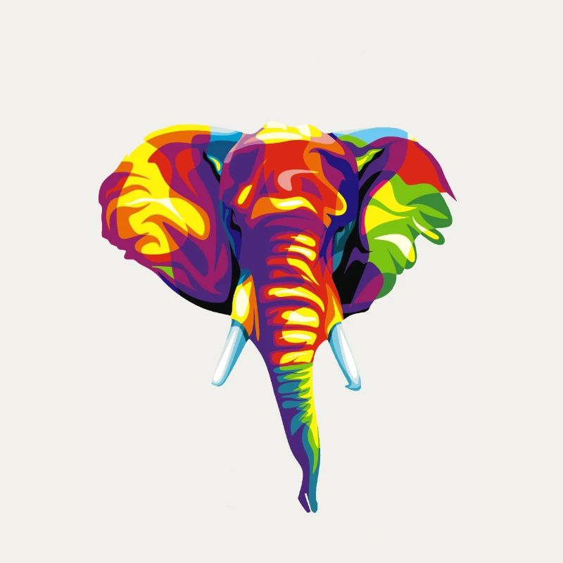 Éléphant avec motif abstrait coloré.