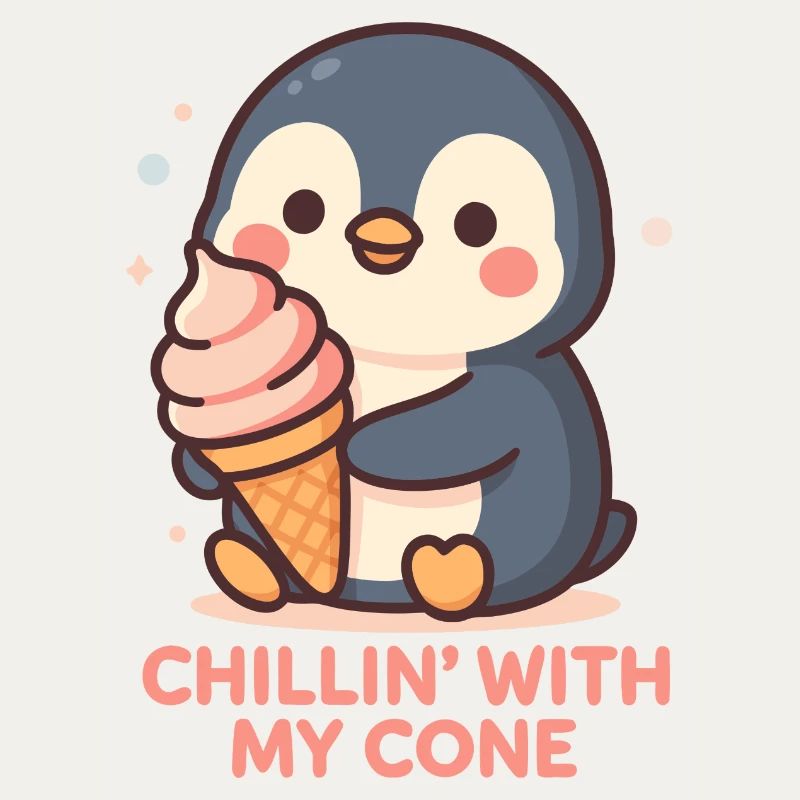 Pingouin mignon avec un design de cornet de glace