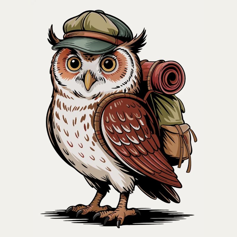 Waldwanderer Eule mit Rucksack