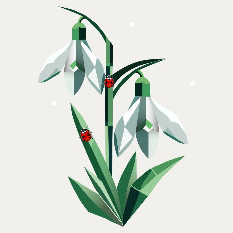 Two snowdrops with ladybugs