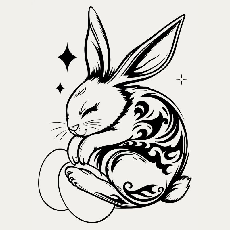 Schlafender Osterhase mit Tribal und Eiern