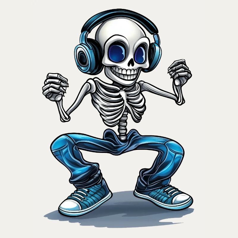 crazy Skelett mit blauer Hose und Kopfhörer :)