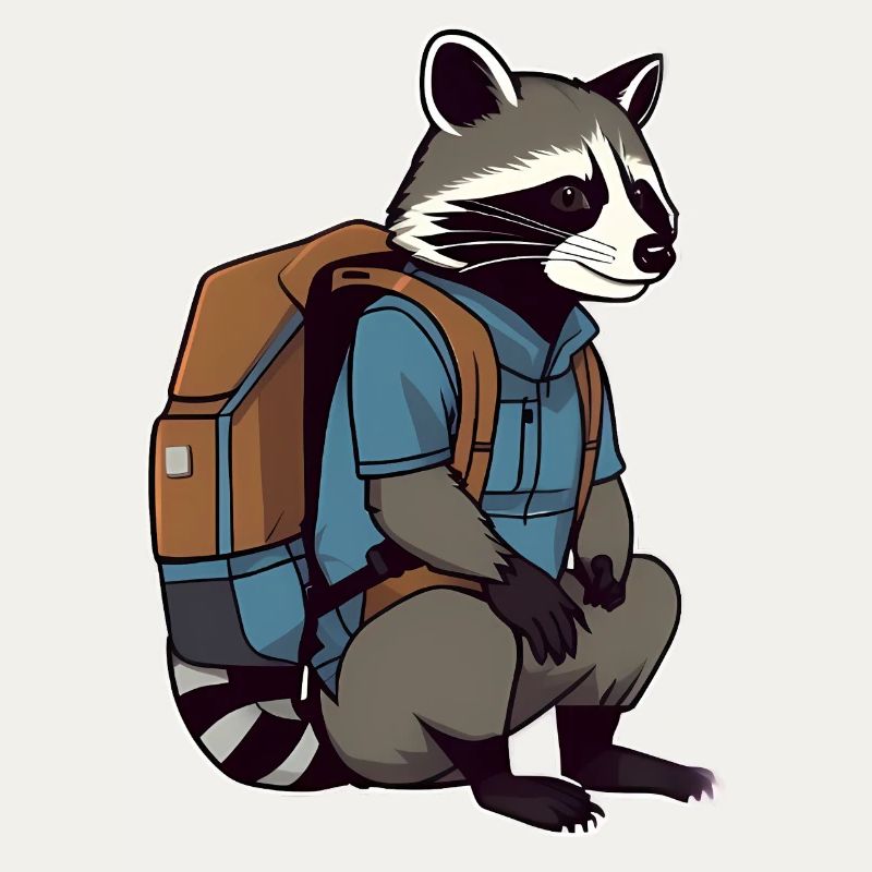 Wandernder Waschbär mit Rucksack