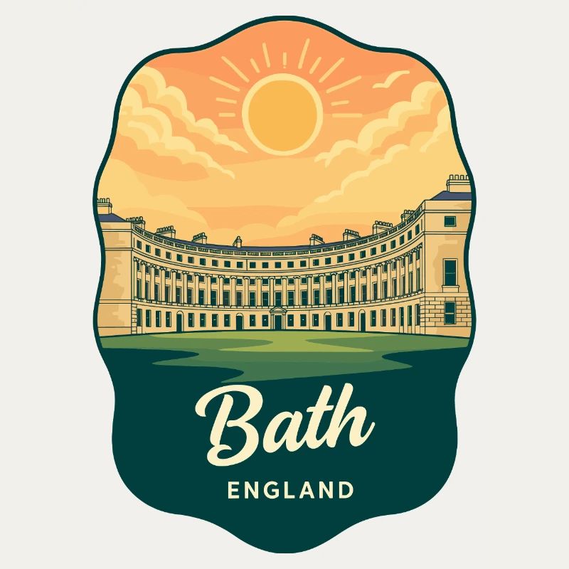 Bath Royal Crescent Retro Sunset Badge