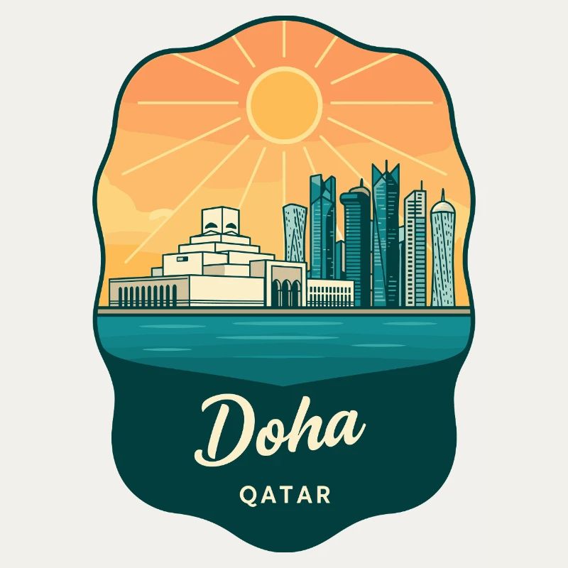 Doha Qatar Vintage Sunset Reiseabzeichen