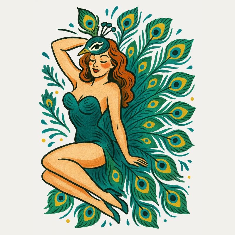 Peacock Goddess in Teal Feathers