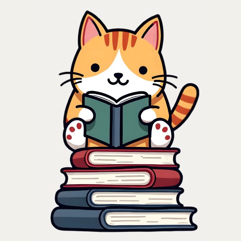 Katze liest ein Buch