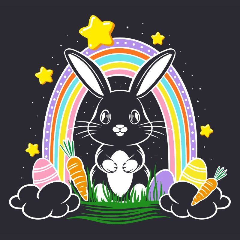 Easter Bunny Bunny with Rainbow and Easter Eggs
