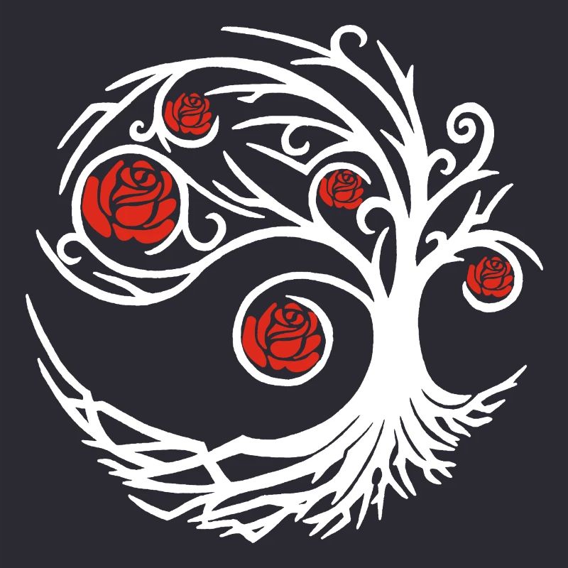 Stylized White Tree and Red Roses