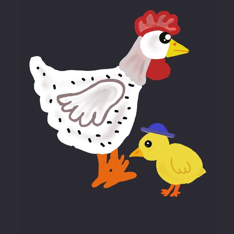 Colored chicken with chicks Easter children