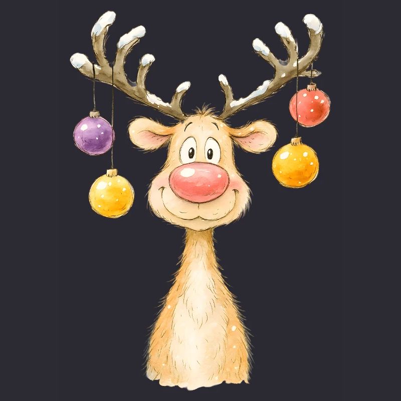 Conception d’aquarelle de renne de Noël mignon