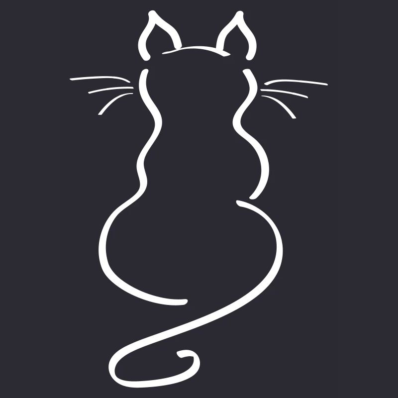 Cat Minimalist Line Back Plain Thick