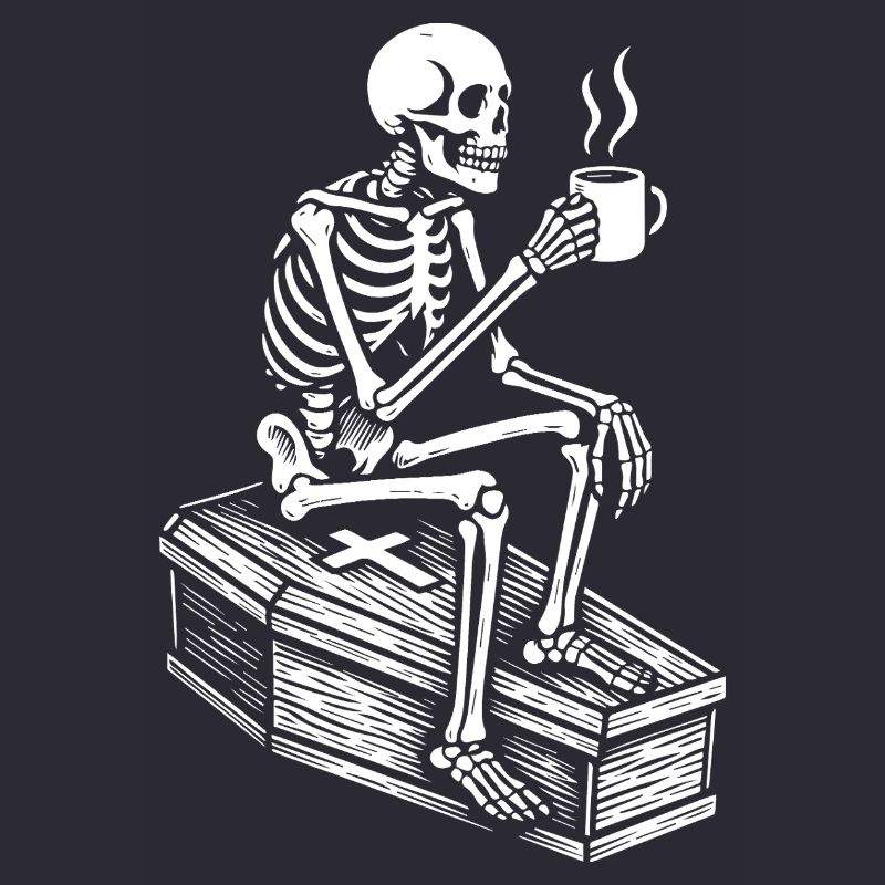 Skeleton drinking espresso