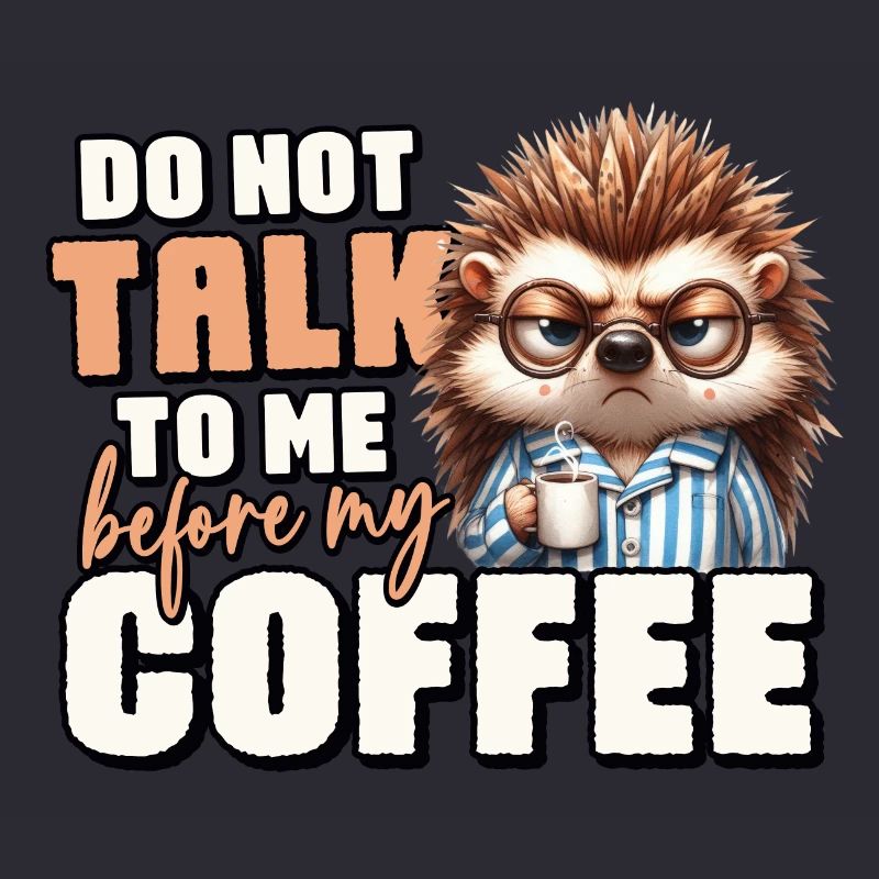 Grumpy hedgehog with coffee