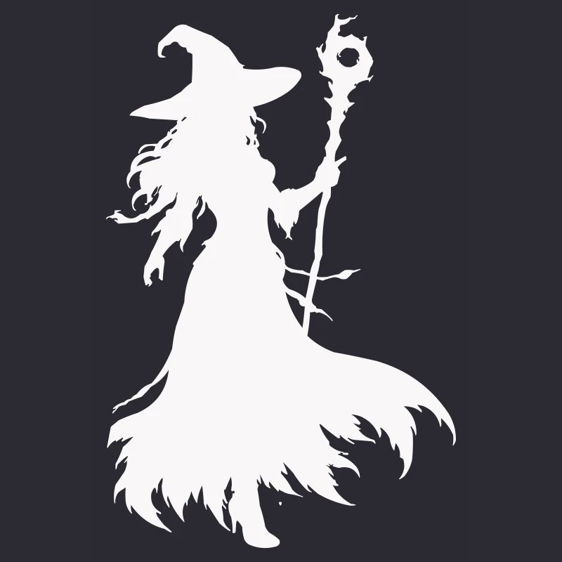Silhouette de sorcière avec bâton