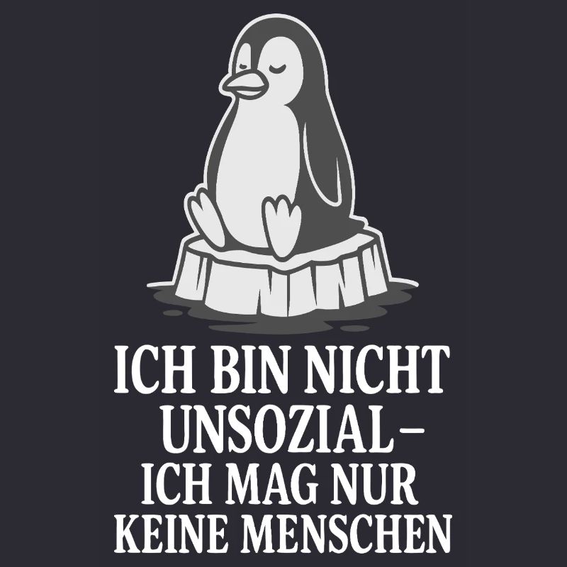 Pinguin auf Eis mit Spruch