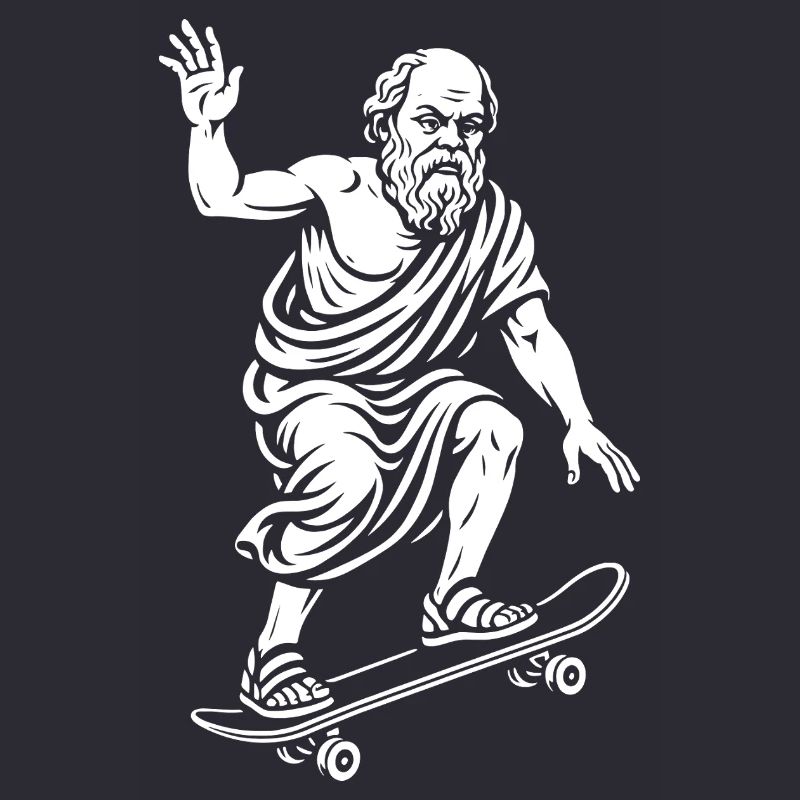Ancient Philosopger Socrates on a Skateboard