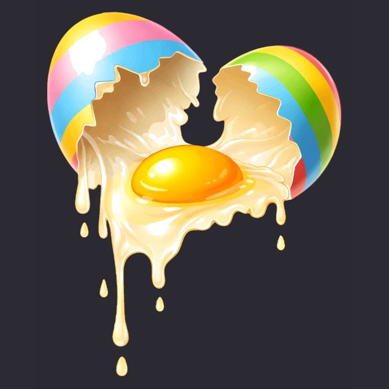 Broken Easter egg with flowing egg yolk