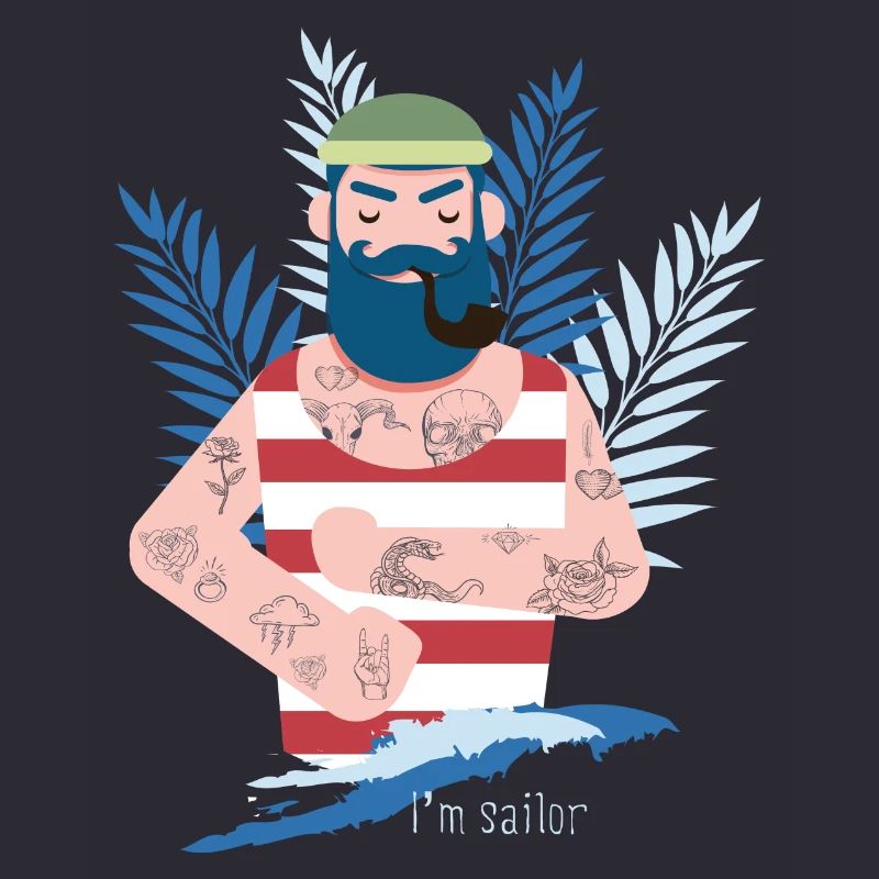 Sailor captain tattoo pipe sea coast moin beard