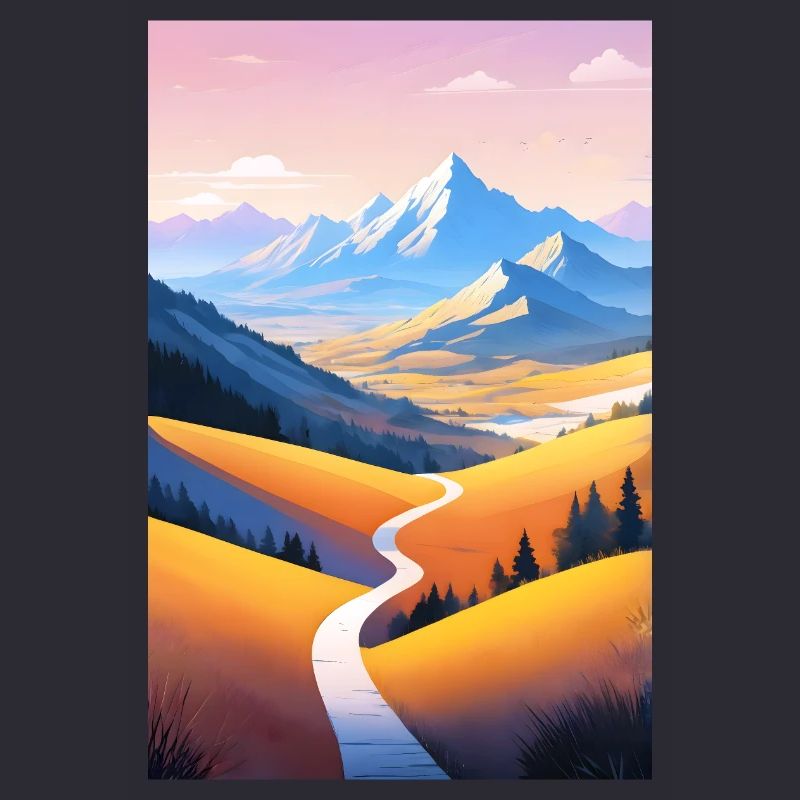 Panoramic view: Mountain path into the evening