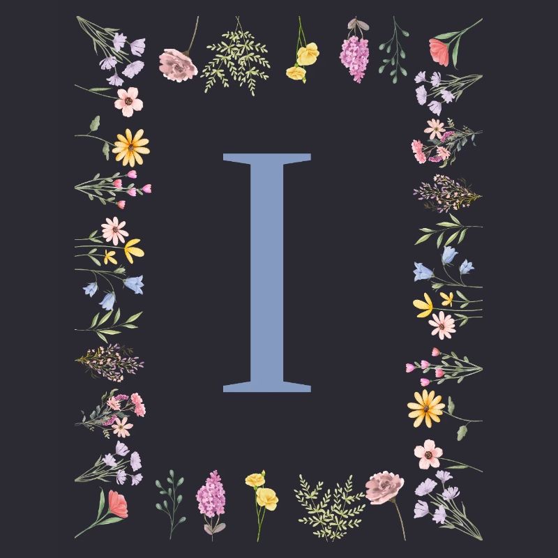 Florale Initial "I" Blumenmonogramm