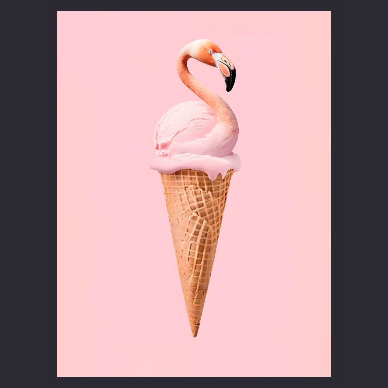 Flamingo-Eis mit Waffeltüte