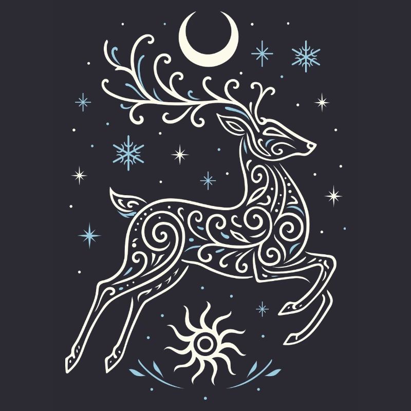 Jumping Yule Deer with Sun & Moon