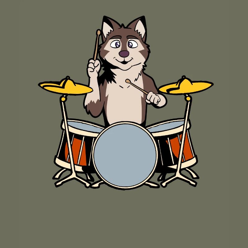 Comic Wolf Drummer