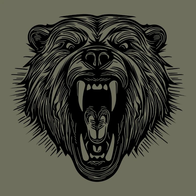 Angry bear's head with sharp teeth