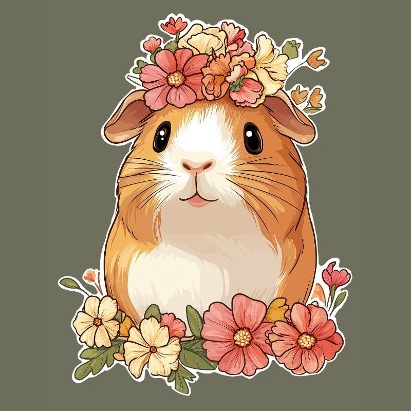 Cochon d’Inde avec des fleurs