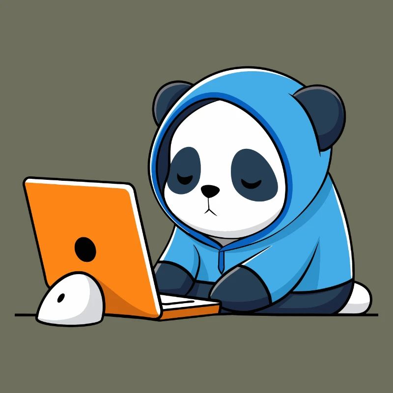 Le mignon hacker Panda dort dans un sweat à capuche devant le PC