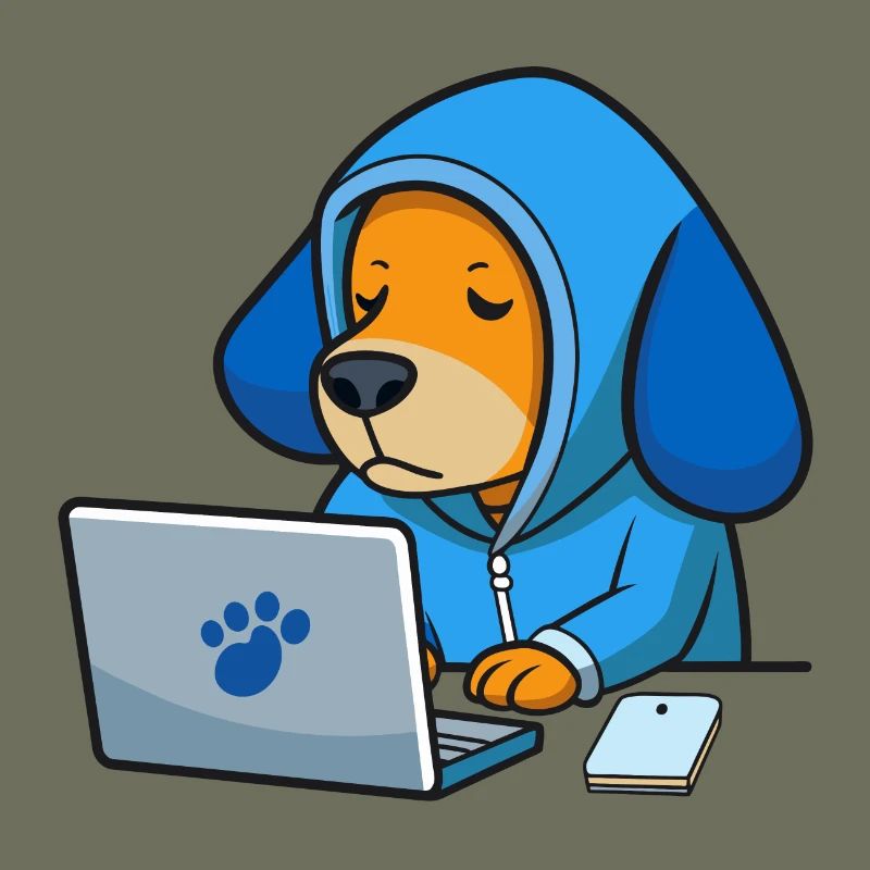 Un chien hacker mignon dort dans un sweat à capuche devant le PC