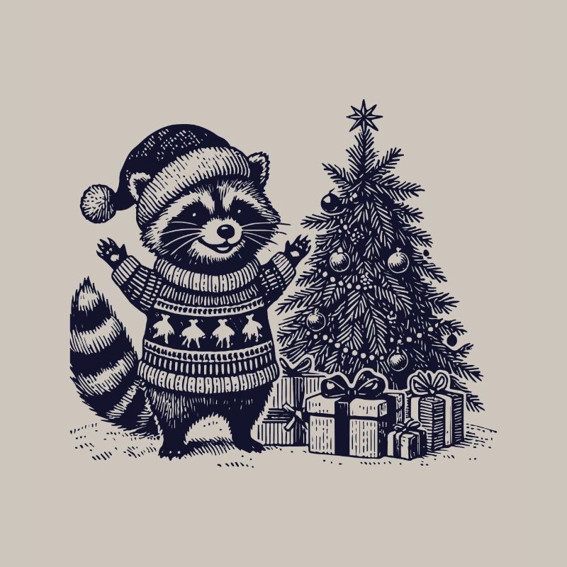 Fröhlicher Waschbär Mit Weihnachtsbaum