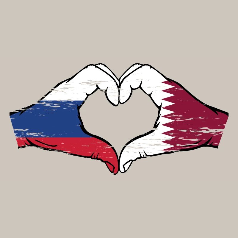 Drapeau de la Russie Qatar mains forme de coeur utilisé
