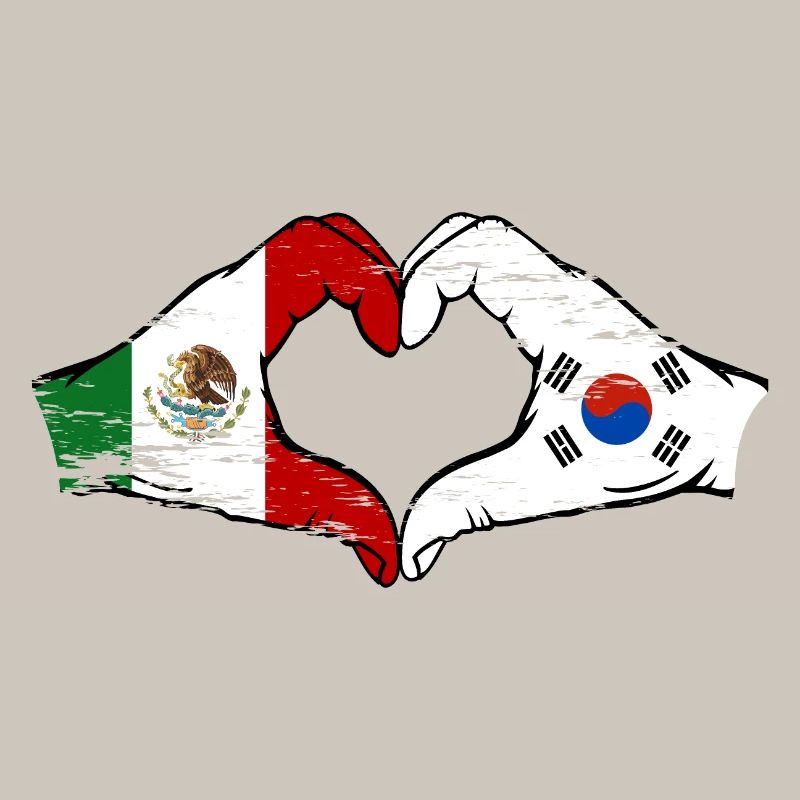 Mexique Corée drapeau mains forme de coeur utilisé