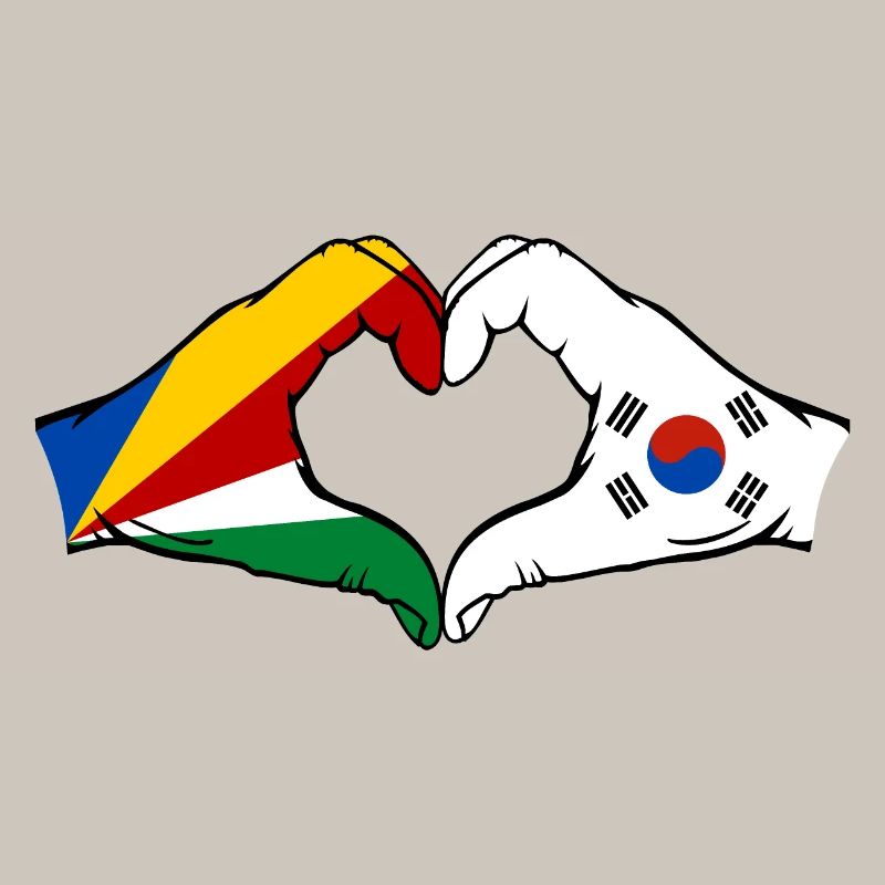 Seychelles Corée du Sud Drapeau Mains Coeur Forme