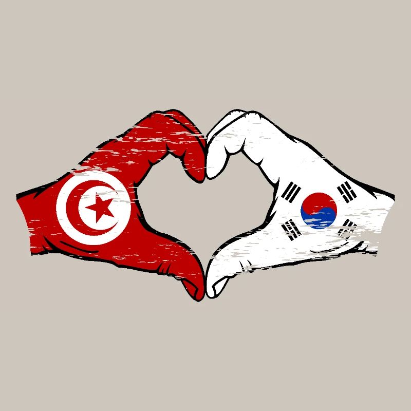 Tunisie Corée du Sud Drapeau Mains Coeur Forme Utilisé