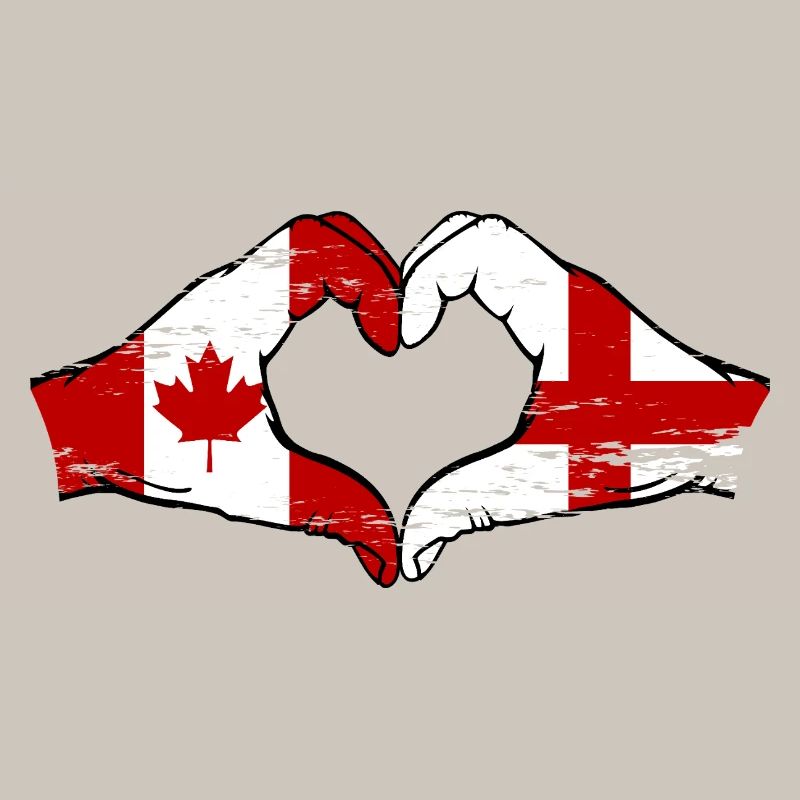 Canada Angleterre Drapeau Mains Coeur Forme Utilisé