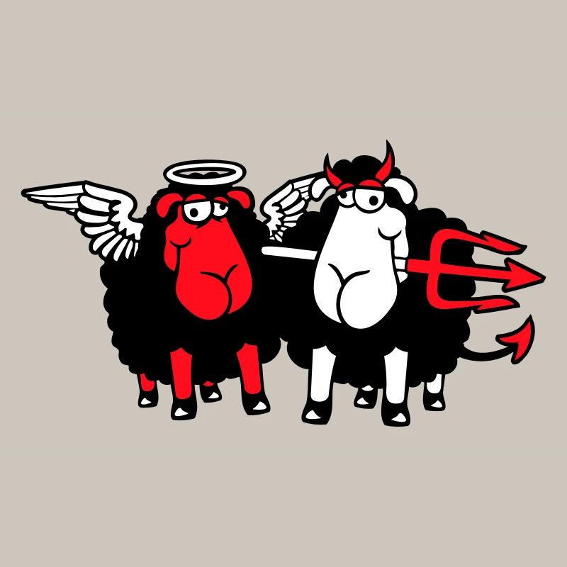 2 Sheep Angel Devil Satan Hell Evil Heaven Good