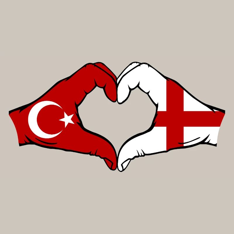 Turkey England Flag Hands Heart Shape