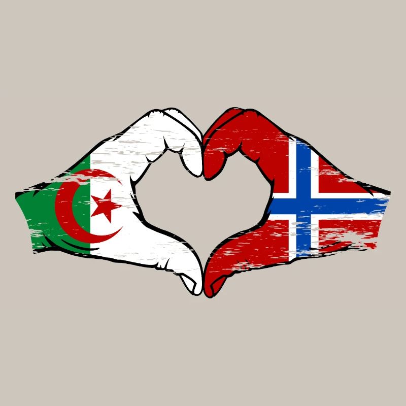 Algérie Norvège Drapeau Mains Coeur Forme Utilisé