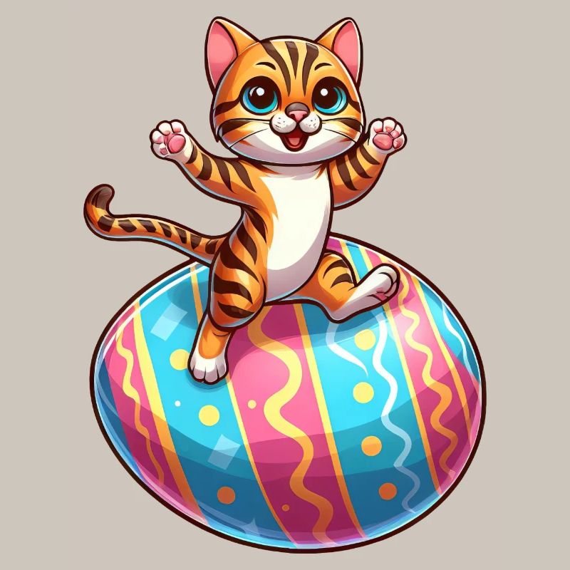 Dancing Bengal cat on easter egg
